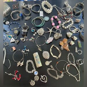 Huge silver tone jewelry lot